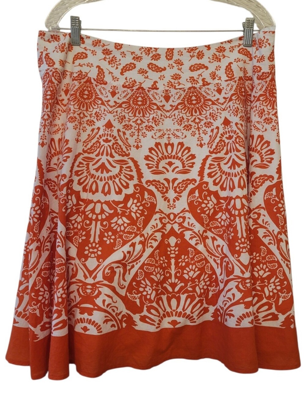 Talbots Orange & White Cotton Print A-Line Skirt Size 16 Petite